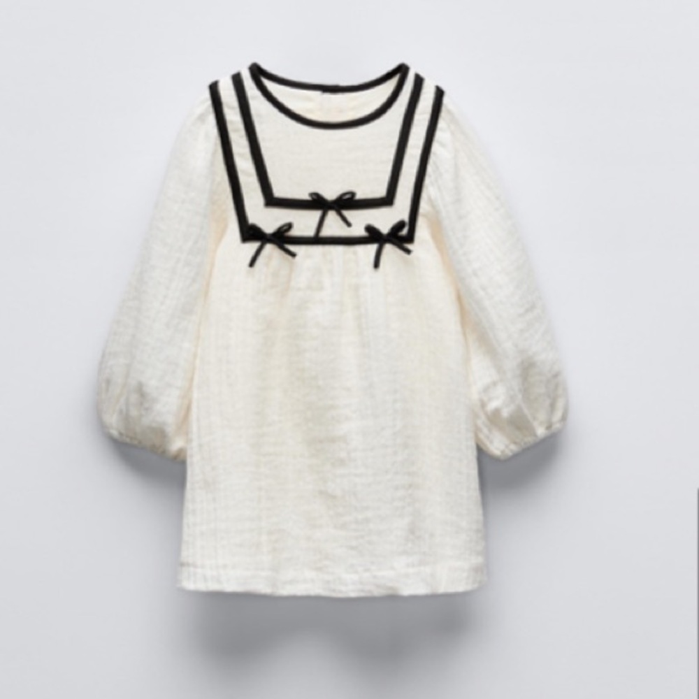 Zara kids Dress with Bishop Sleeves and Square Neck